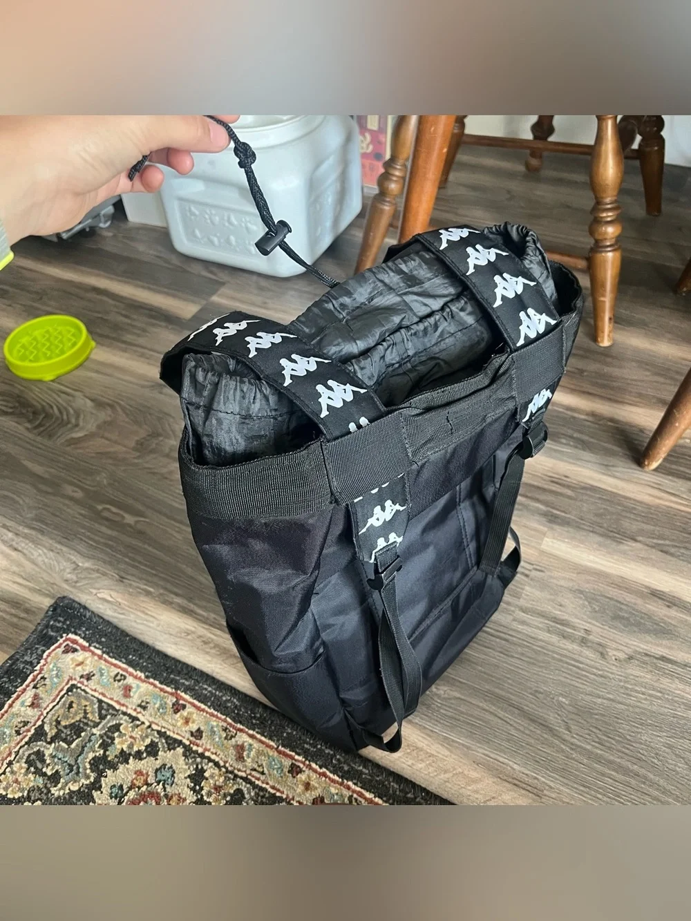 Kappa Black Backpack with White Repeating Logo Trim